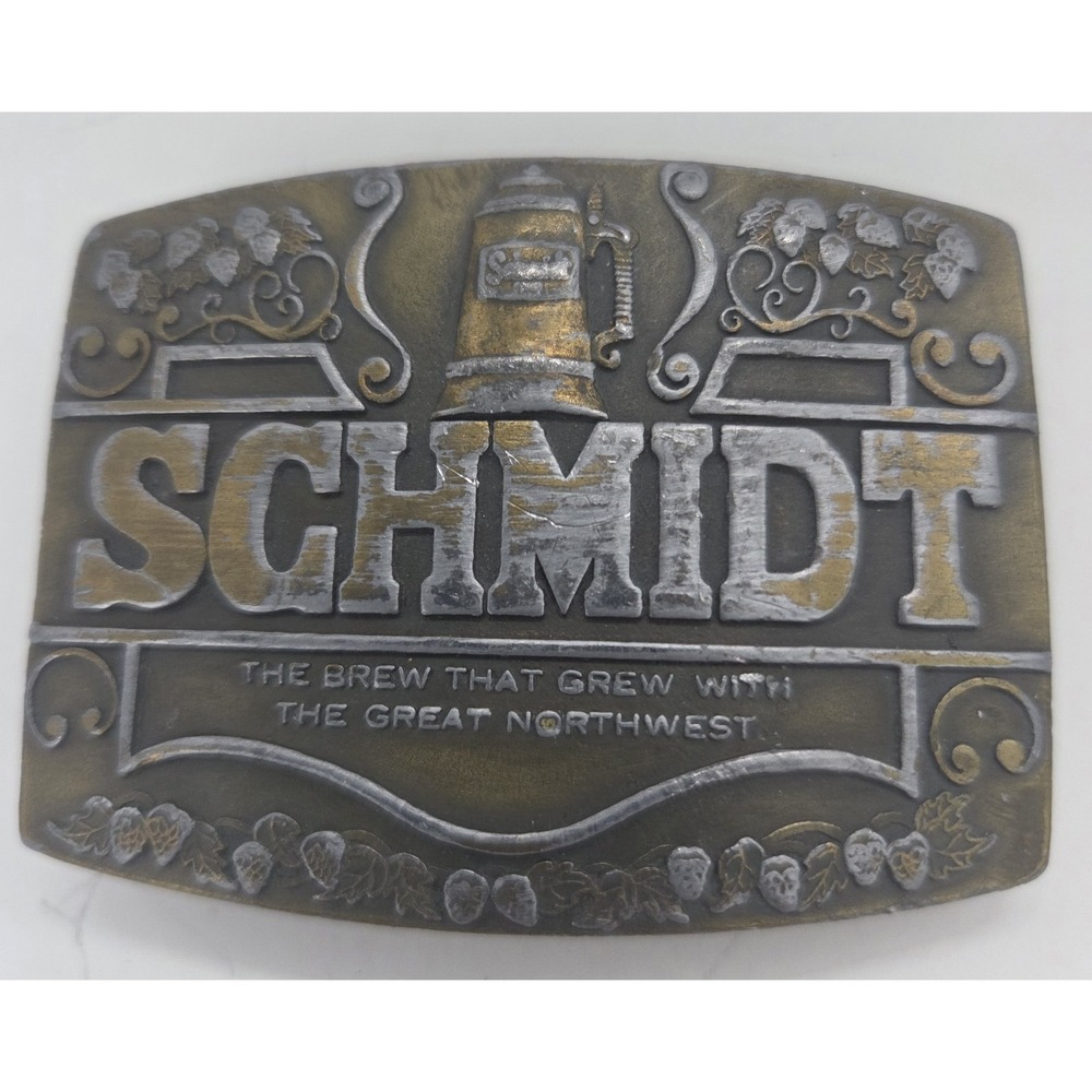 1977 SCHMIDT BEER Vintage Belt Buckle Bergamot Brass Works G Heileman Brewing Co